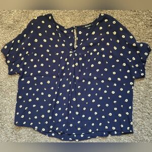 Madewell Rhyme Daisy Dots Navy Short Sleeve Blouse Size Small